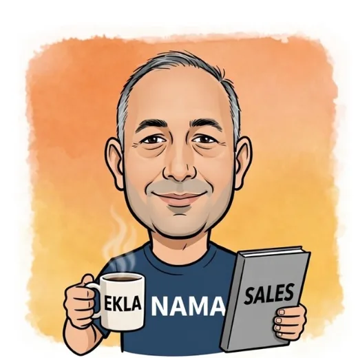 Illustration of EKLA Sales with a coffee mug and a sales book